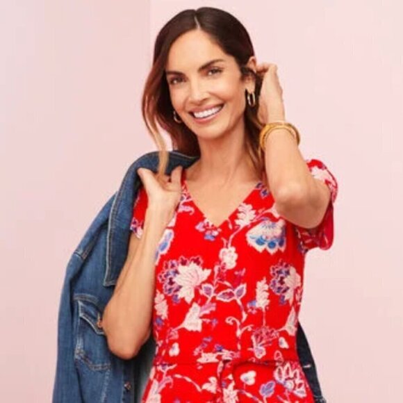 Talbots Red Floral Short Sleeve Dress, Friends Style, 8 - Picture 10 of 10